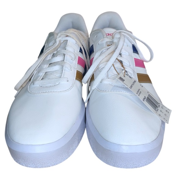 Adidas Women's White Sneakers with Pink, Blue, and Gold Stripes - Picture 8 of 16